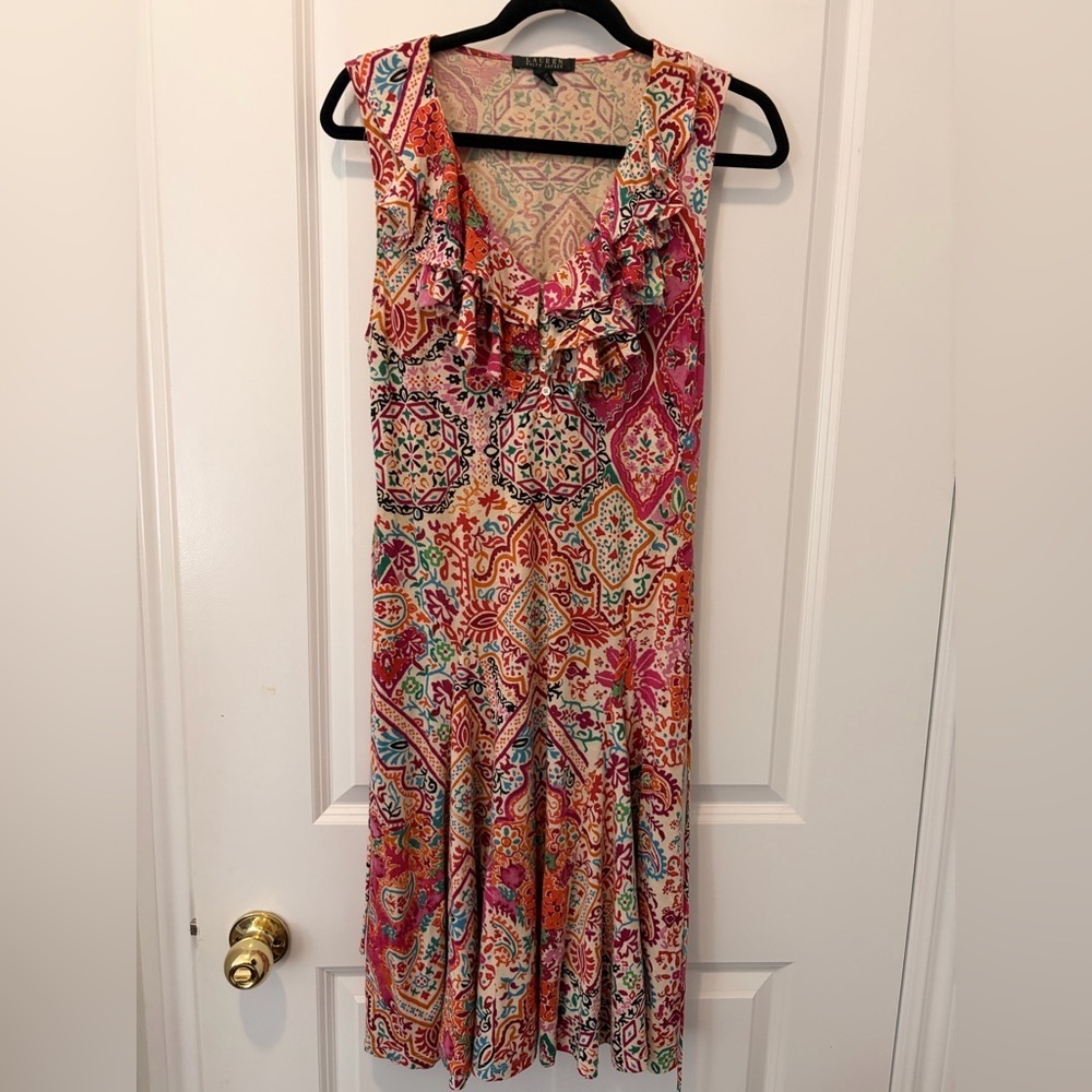 Lauren Ralph Lauren Scoop-neck Paisley Print Cotton Midi Dress - Size M